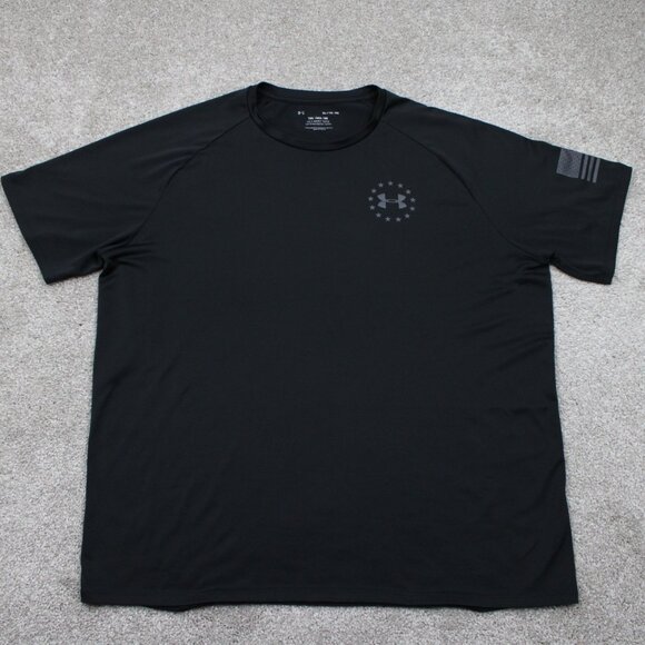 Under Armour Tech Tee Shirt Mens XL Black US Flag on Sleeve Polyester S/S UA - Picture 1 of 13